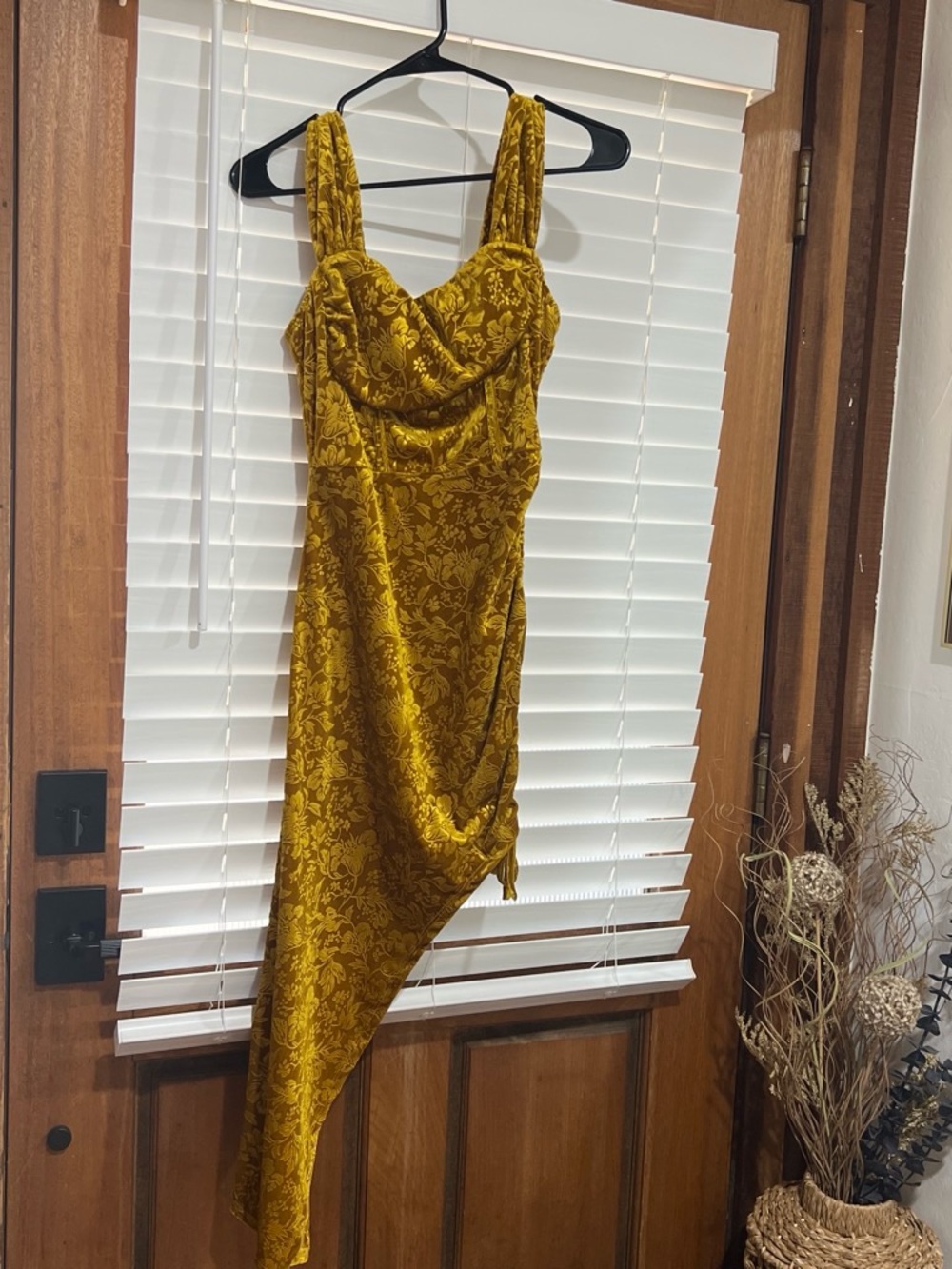 Asymmetrical Draped Slip Dress in Mustard